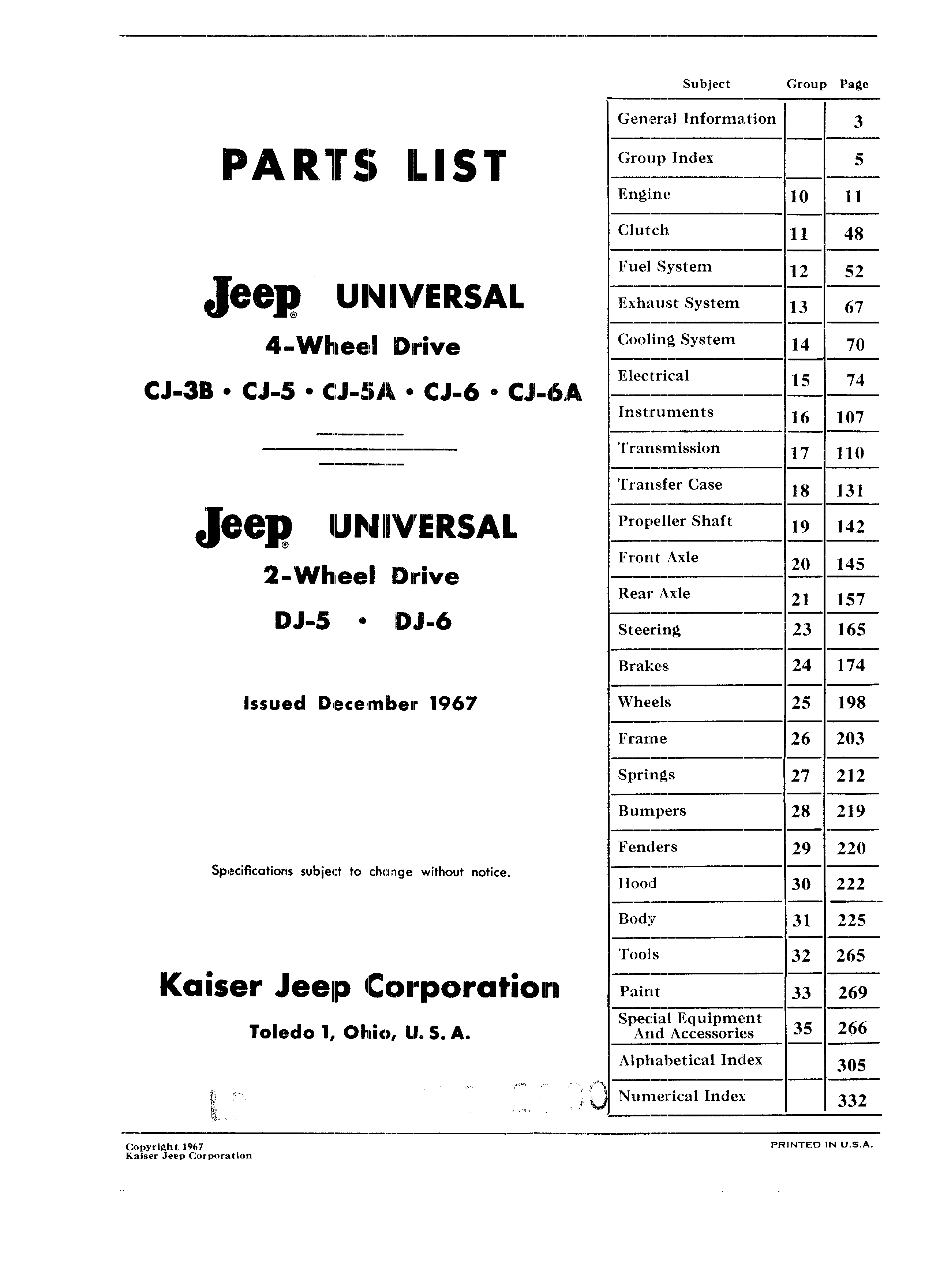 Jeep Universal Parts List December 1967