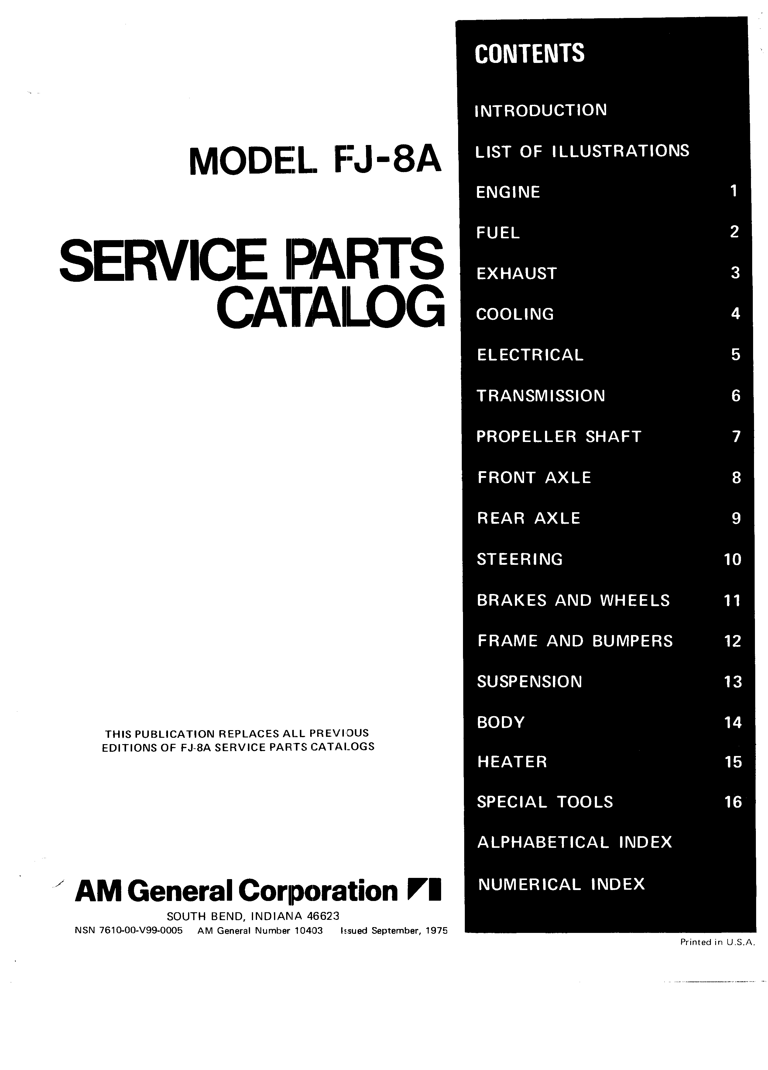 Model FJ-8A Service Parts Catalog September 1975