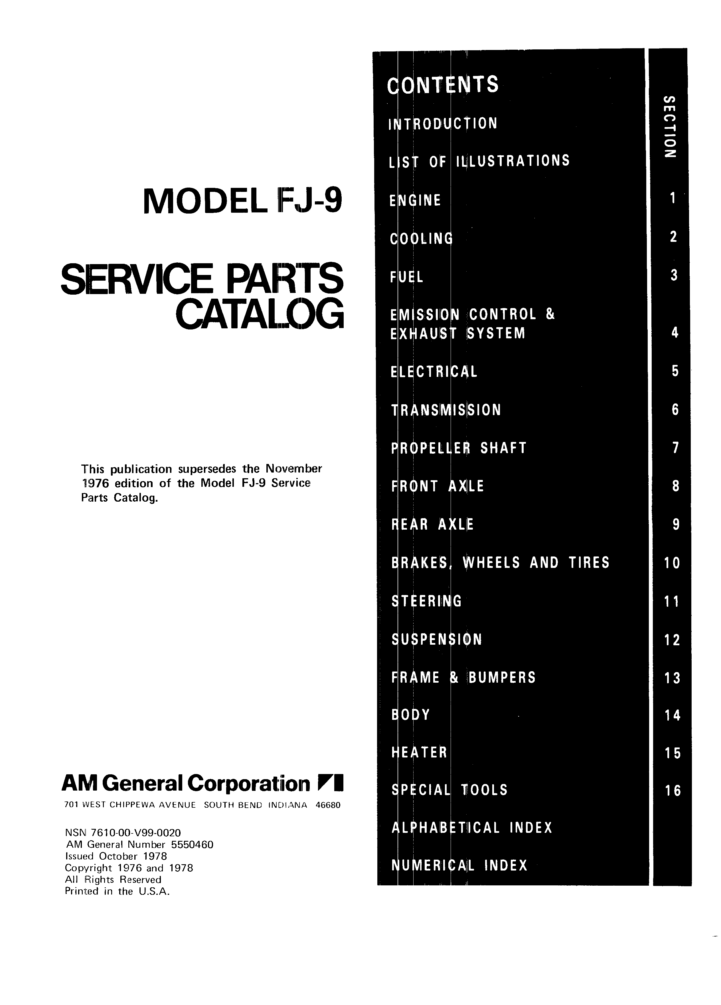 Model FJ-9 Service Parts Catalog October 1978